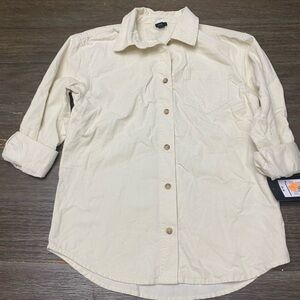 Art Class Shirt Jacket Shacket tan roll tab sleeve button front M (8)